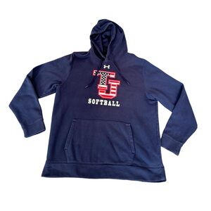 Under Armour Pullover Hoodie Fleece Men XL USA Flag Patriotic Blue Softball Texa